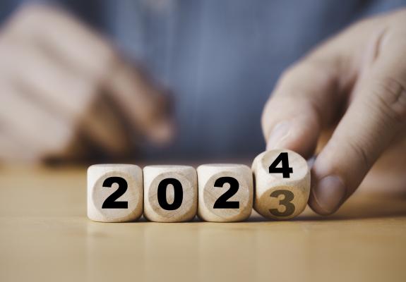 blocks with each digit of 2023, switching to 2024