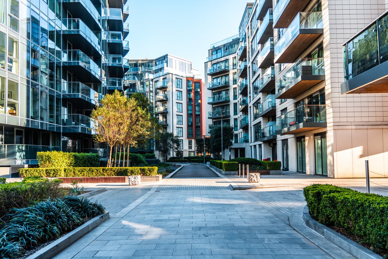 apartment complex in a city