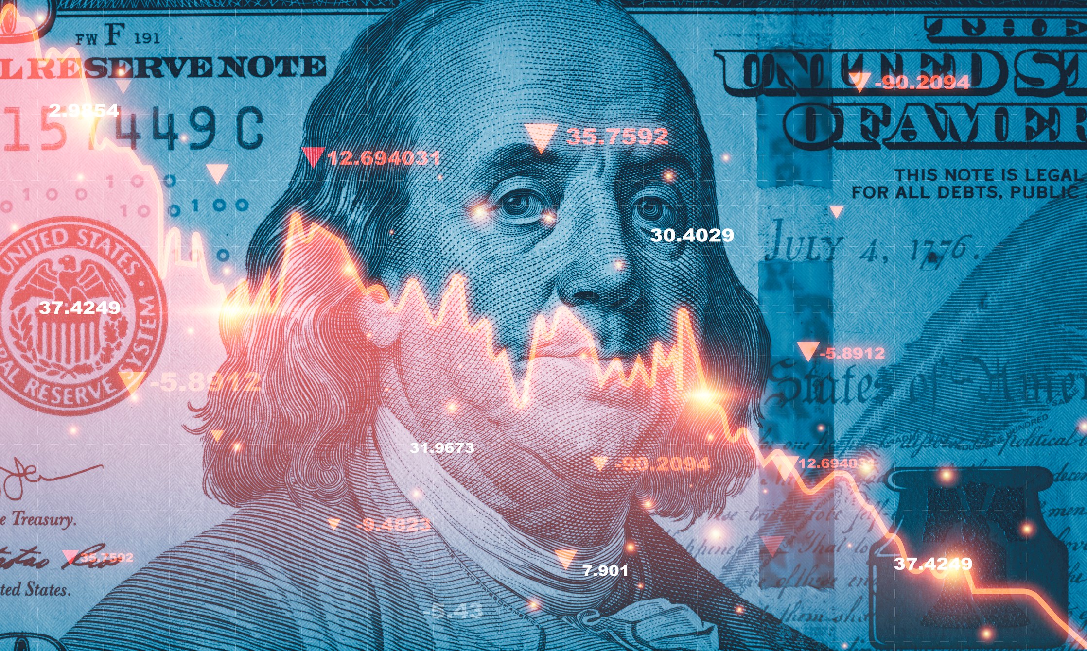 image of a 100 dollar bill with a graph overlaid