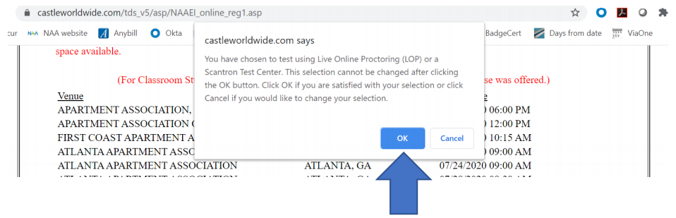 A popup confirming that the user wants to do Scantron testing.