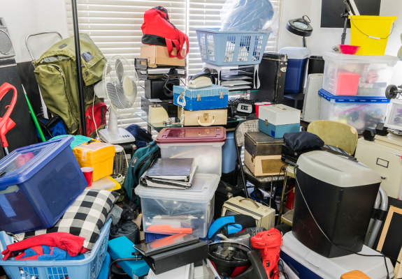 room full of clutter