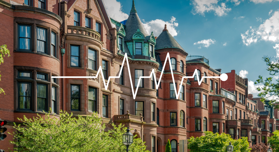 brownstones in back bay, boston with heartrate overlaid