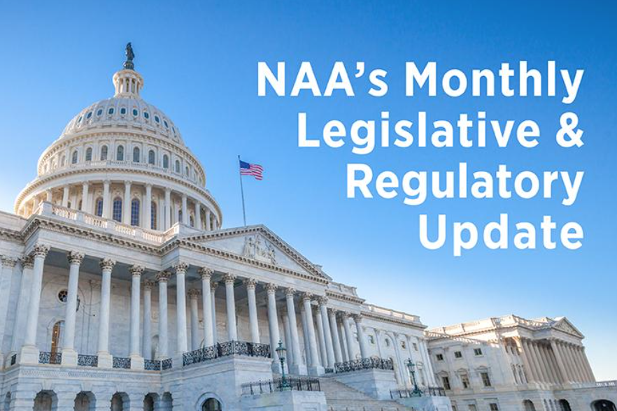 us capitol building with text "Naa's monthly legislative & regulatory update"
