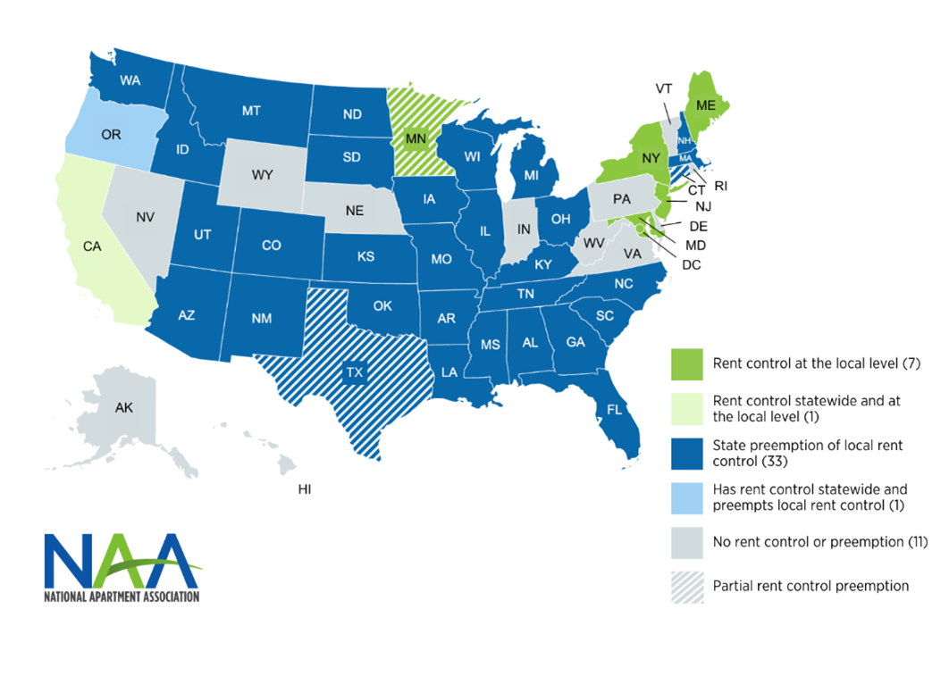 NAA's 2024 Rent Control Map.